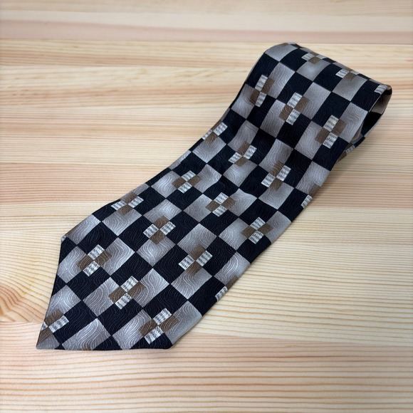 Pierre Cardin Other - VTG Pierre Cardin Silk Tie Men Black Gray White Geometric Check Retro USA Made